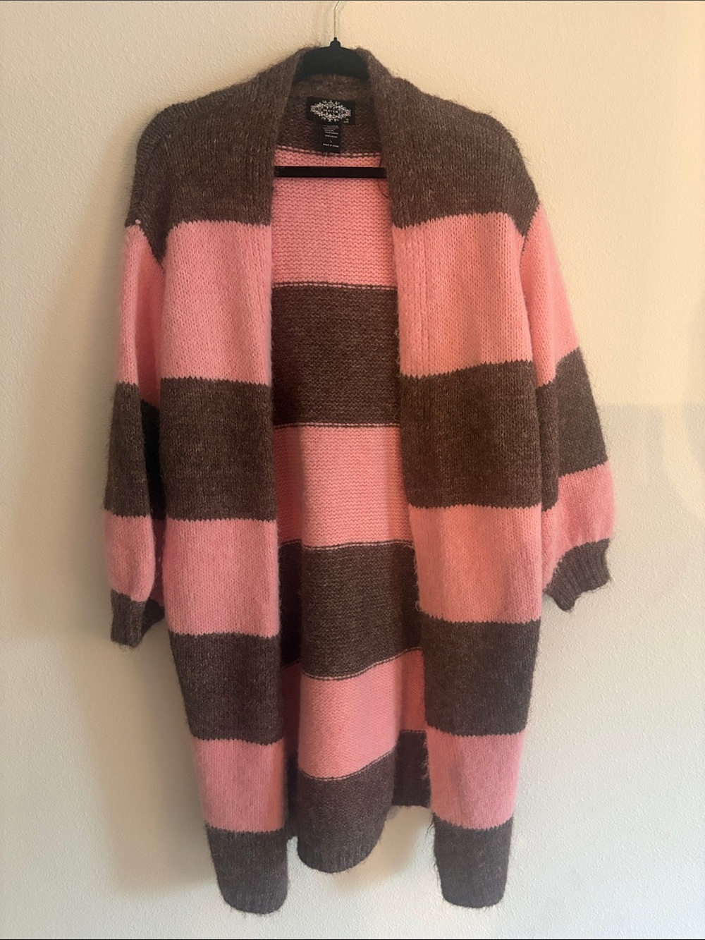 Billabong Pink and Brown Striped Open-Front Cardigan